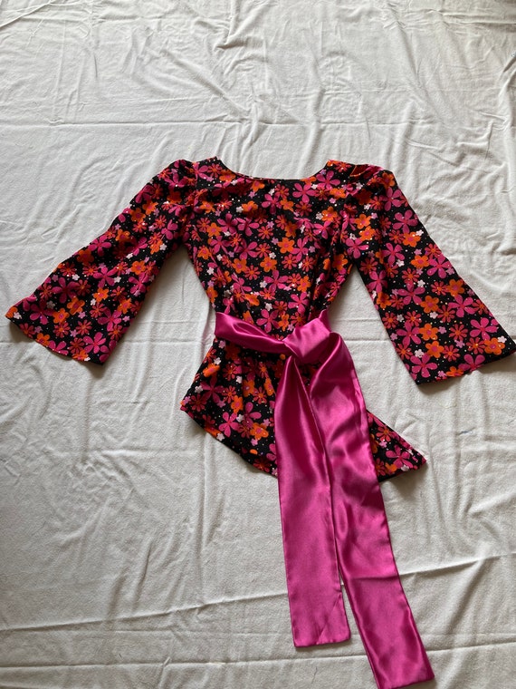 Flower and Sparkle Disco Shirt with Belt - Adult … - image 5