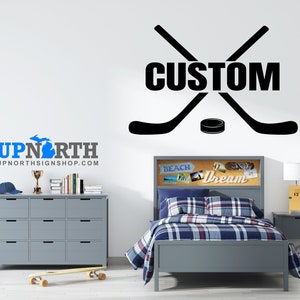 Hockey Sticks with Name - Personalized Hockey Vinyl Wall Decal