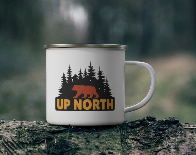 Up North Bear in the Woods - Enamel Camp Mug or Ceramic Mug