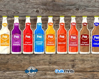 Pop Bottle Sticker Set - Full 9 Sticker Set - 4 Sizes to Choose From