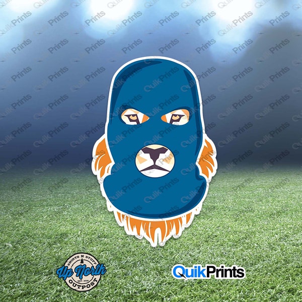 Ski Mask Lion Sticker - Detroit Football - 4 Sizes to Choose From