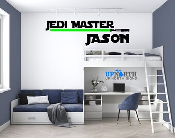 Jedi Master with Lightsaber and Name - Personalized Vinyl Decal