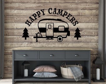 Happy Campers with Trailer - Custom Vinyl Wall or Vehicle Decal