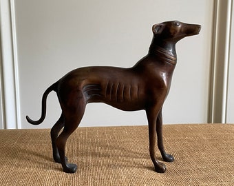Art Deco Style Patinated Bronze Statue of a Greyhound or Whippet