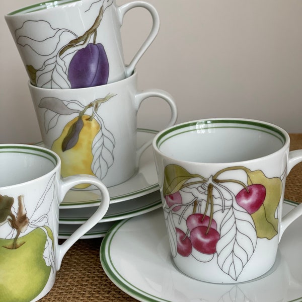 Set of 4 Block Spal Espresso/Demitasse Cups and Saucers in "Watercolors" / Mary Lou Goertzen / Made in Portugal