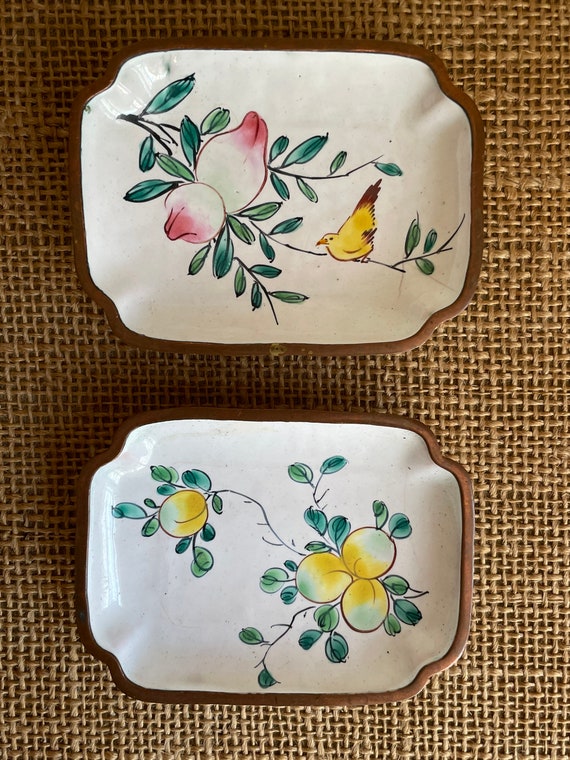 Pair of Chinese Enamel on Copper Ring Dishes