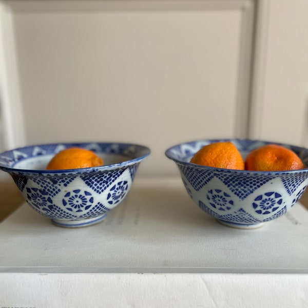 Pair of Japanese Blue and White Stencil-ware Bowls, Late 19th-Early 20th Century