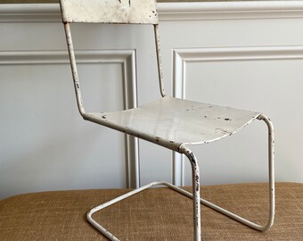 Vintage Child Size Cantilevered Metal Chair in the style of Marcel Breuer