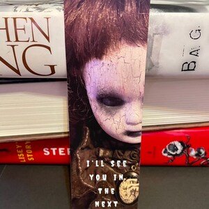 Bookmark: creepy doll bookmark,  Horror Bookmark, Scary Bookmark, reading material, books, clowns