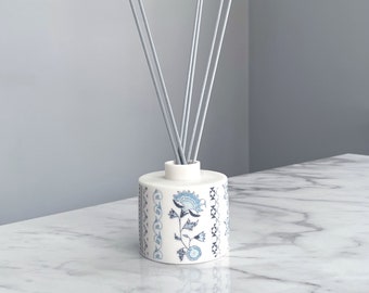 Handmade Porcelain Diffuser Pot: Blue Jasmine Print, Home Decor