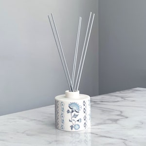Handmade Porcelain Diffuser Pot: Blue Jasmine Print, Home Decor