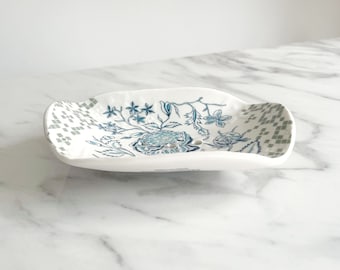 Porcelain Soap Dish - Blue Peony Print - Handmade - Soap - Made in UK - Homeware - Bathroom Accessories - Gift