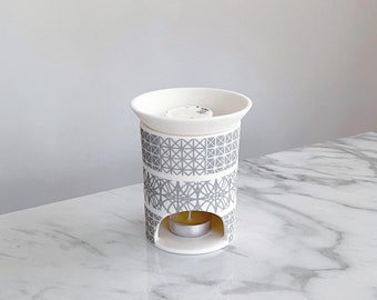 Wax Melt Burner/ Oil Burner - Porcelain, Grey Architecture Print, Handmade in UK, Stoke-on-Trent, Homeware, home decor, Gift for mum