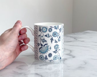 Blue Fine Bone China Mug - Jasmine Print, Large. Alex Allday, Made in Stoke-on-Trent