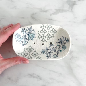 Porcelain Soap Dish Blue Azalea Print Handmade Soap Made in UK Homeware Bathroom Accessories Gift image 5