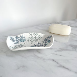 Porcelain Soap Dish Blue Azalea Print Handmade Soap Made in UK Homeware Bathroom Accessories Gift image 2