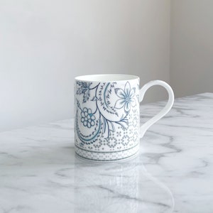 Blue Fine Bone China Mug - Lotus Print, Made in Stoke-on-Trent