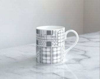 Grey Fine Bone China Mug - St Pancras Print, Small, Architecture, Made in Stoke-on-Trent