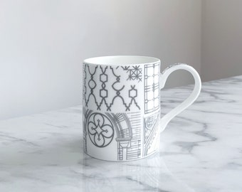 Mug grise en porcelaine fine - Imprimé Saint-Pancras, grande