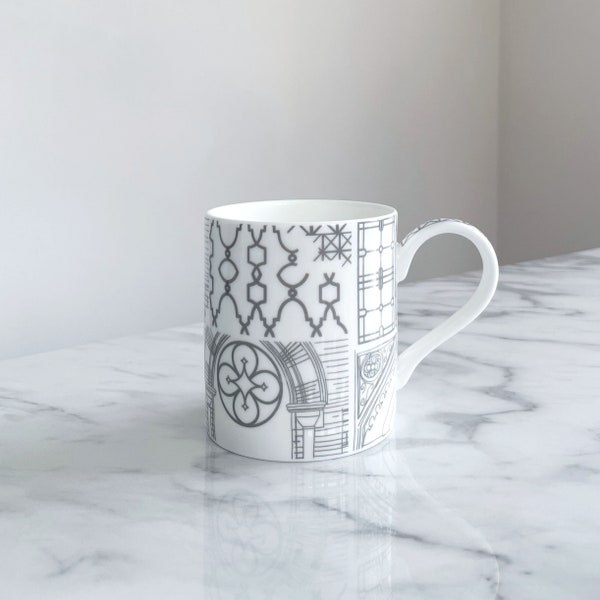 Grey Fine Bone China Mug - St Pancras Print, Large