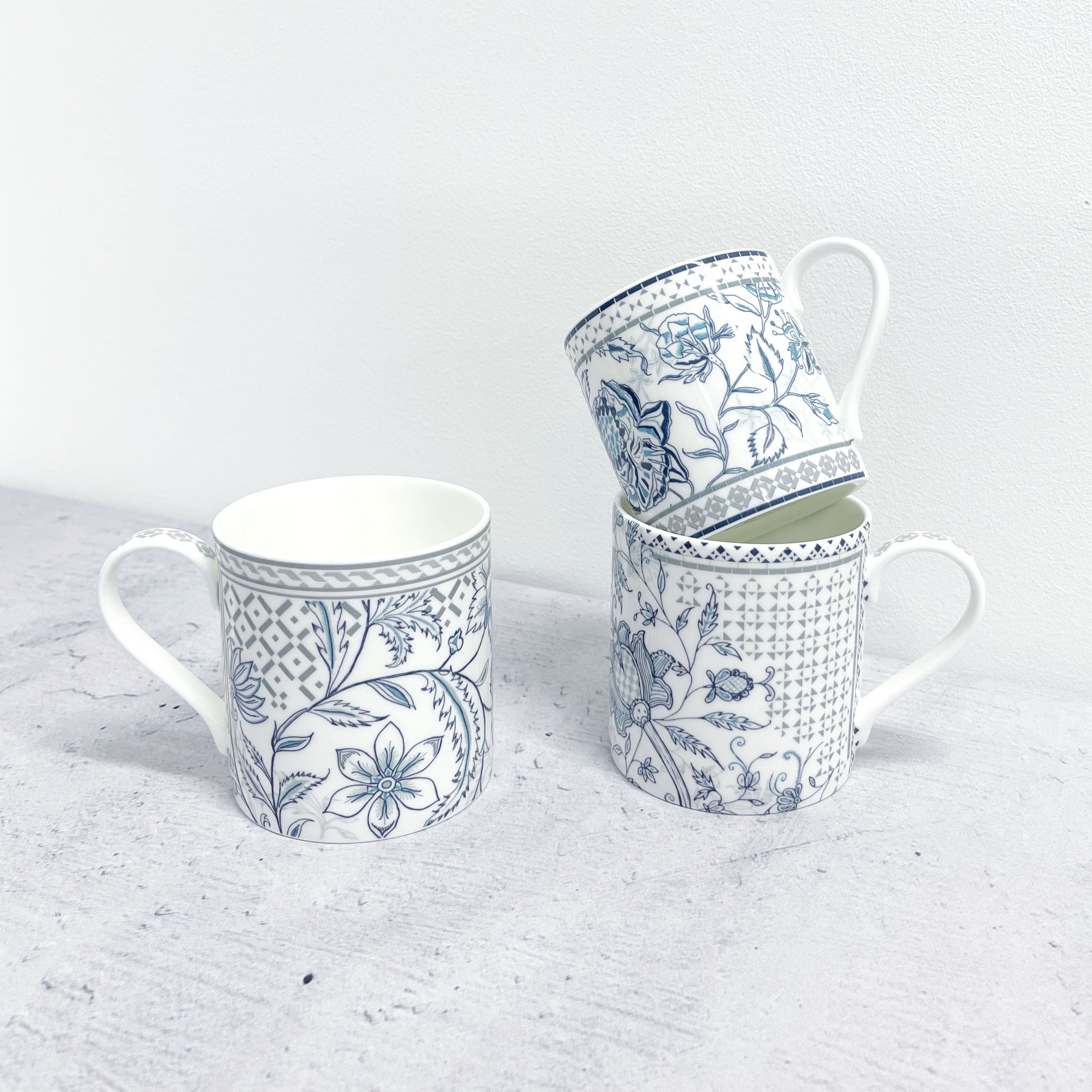 Blue Fine Bone China Mug Peony Print Small Etsy