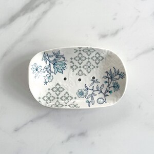 Porcelain Soap Dish Blue Azalea Print Handmade Soap Made in UK Homeware Bathroom Accessories Gift image 6