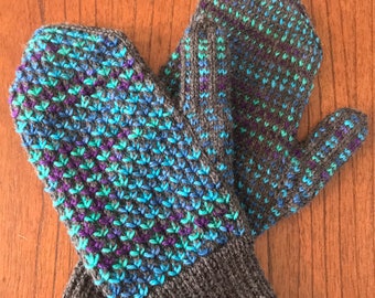 Wool, hand knit mittens