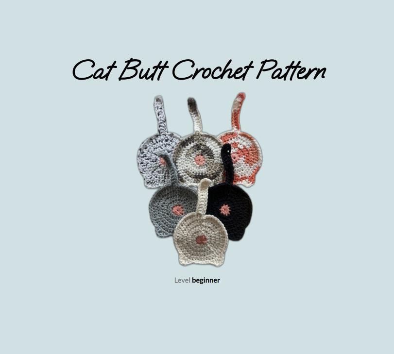 37 Cat Coaster Crochet Patterns for Cat Lovers, Gifts, and Cozy Home Decor 34 Cat Butt Coaster Crochet