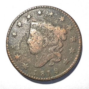 1819 Coronet Cent, Small Date, Large Cent, Matron Head, United States