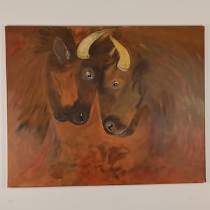 Two buffaloes, abstract acrylic on canvas (100x80) original hand painted (NOT A PRINT)