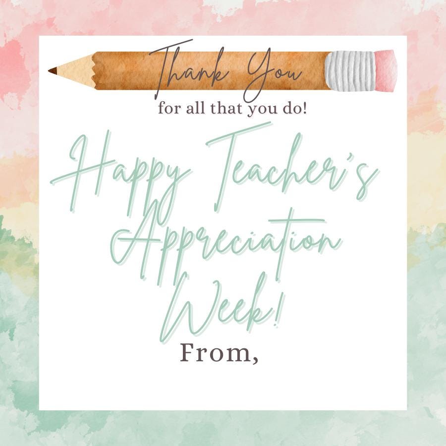 Printable Teacher's Appreciation Gift Tags / Watercolor / Digital ...