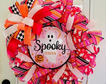 Spooky Pink Ghost Wreath: Trendy Halloween Door Hanger