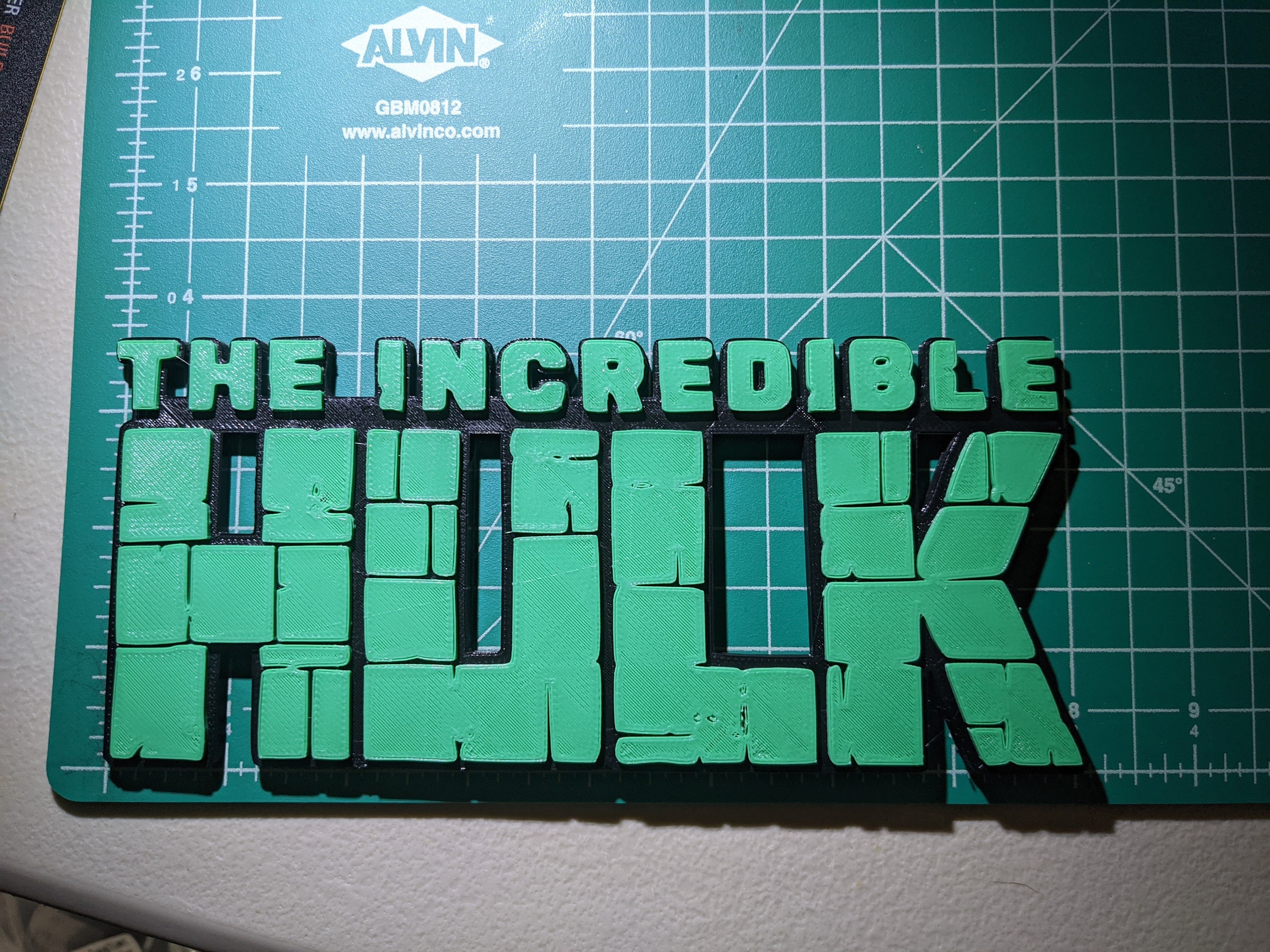 The Incredible Hulk logo 3D printed color wall mount display