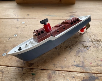 JOUET ANCIEN MÉCANIQUE tôle - bateau JEP RUBAN BLEU numéro 1