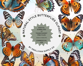Butterfly Clipart PNG Set | Natural Style Illustrations (Digital Download)