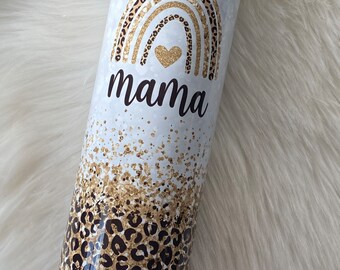 20oz gold mama tumbler with rainbow