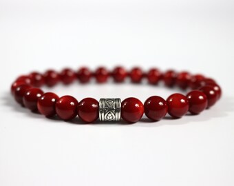 Coral Jewellery. Scarlet Rose Ruby Red Bracelet Natural Red Coral Heavy Gemstone Beaded Handmade Band Bracelet