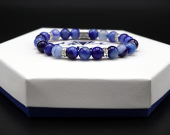 High Quality Dark Blue Banded Agate Smooth bracelet 8mm