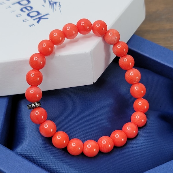 Salmon Coral Bracelet for Men / Women , 8mm  (real coral, color is enhanced)