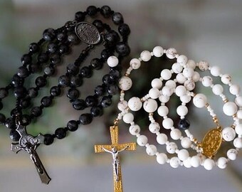 Couple Rosary Set, Wedding Gift, Pray for Your Spouse, One Black Rosary and One White Rosary, Catholic Rosary Gift