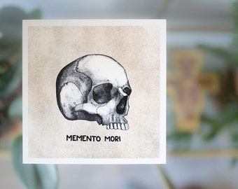 Memento Mori Print, Remember Death Skull, 6x6 inch Catholic Wall Art