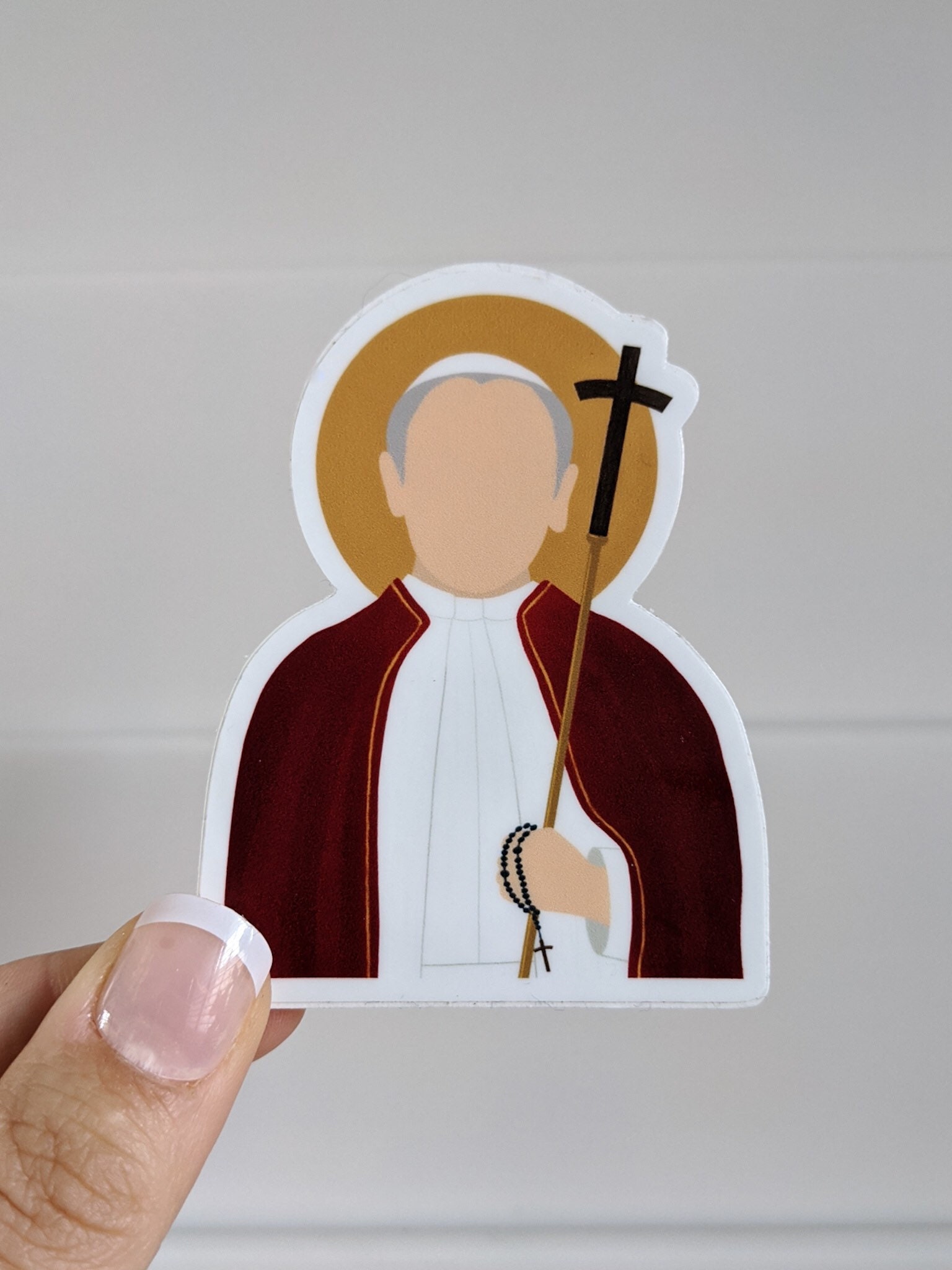 St Sipping with the Saints Catholic Coffee Gift Catholic Vinyl Sticker John Paul II Drinking Coffee