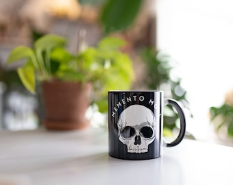 Halloween Mug, Memento Mori Coffee Mug, Black Skull Mug, 11oz, Spooky Halloween mug, Skull Halloween Mug