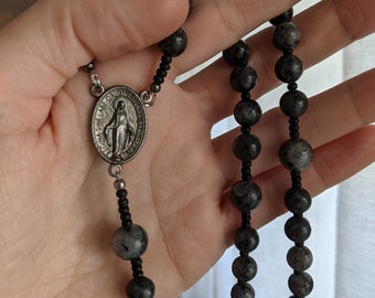 Black Rosary, Black Gemstone Handmade Rosary with Black Crucifix, Fathers Day gift, Confirmation Gift