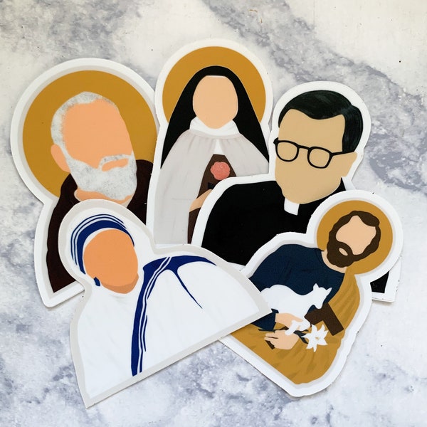 Catholic Sticker Set, 5 Saint Stickers, Vinyl Stickers