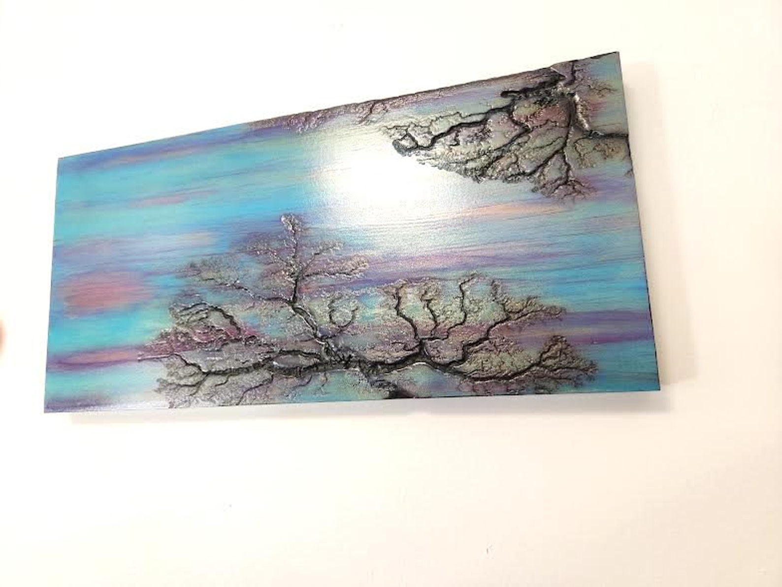 Lichtenberg Wall Art, Night Sky Art, Painting, Fractal Burning, Wooden