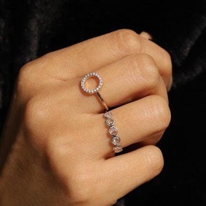 14k Gold Open Circle Diamond Ring: Minimalist Karma Design
