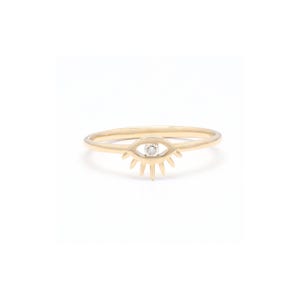Diamentowy pierścionek Evil Eye - 14-karatowe złoto Pierścień Evil Eye - Pierścień na szczęście - Delikatny minimalistyczny pierścionek z diamentem dla kobiet - Prezent na Boże Narodzenie