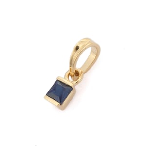 Square Cut Sapphire Gold Pendant- 14K Gold Dainty Blue Sapphire Pendant- Everyday Charm Pendant For Him- Elegant Birthstone Gifts For Her