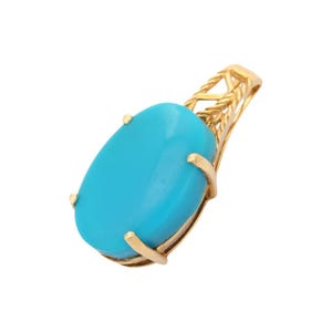 Natural Turquoise Pendant in 18K Gold- Unique Lucky Protection Necklace- Prong Set Gemstone Pendant- Yellow Gold Charms- Perfect For Holiday